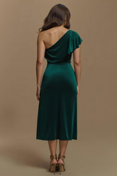 Dunkelgrünes Etui Midi Partykleid aus Samt mit Ärmeln
